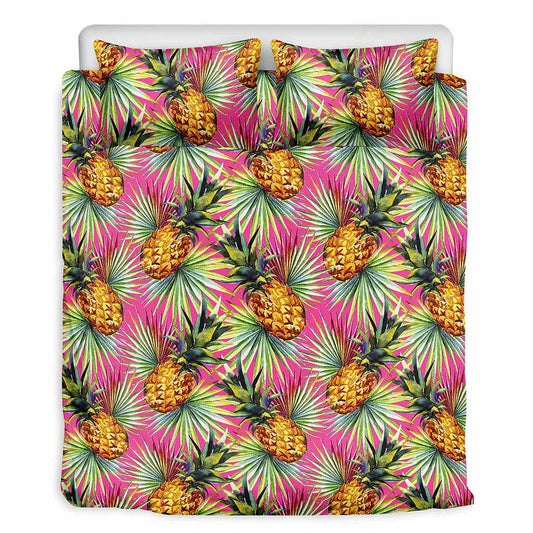 Pink Watercolor Pineapple Pattern Print Duvet Cover Bedding Set
