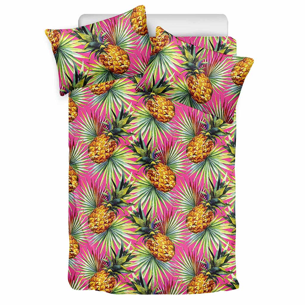 Pink Watercolor Pineapple Pattern Print Duvet Cover Bedding Set
