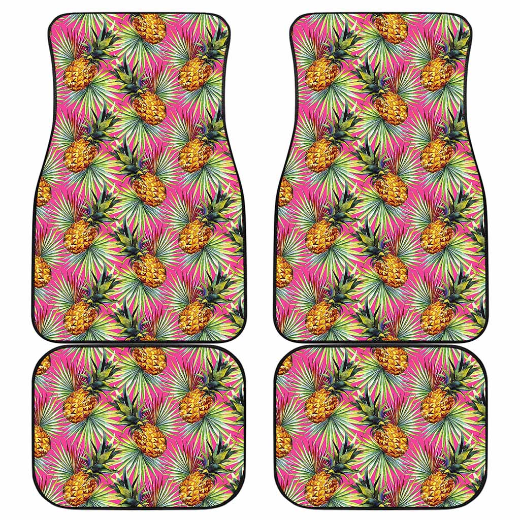 Pink Watercolor Pineapple Pattern Print Front and Back Car Floor Mats