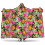 Pink Watercolor Pineapple Pattern Print Hooded Blanket
