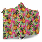 Pink Watercolor Pineapple Pattern Print Hooded Blanket