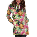 Pink Watercolor Pineapple Pattern Print Pullover Hoodie Dress
