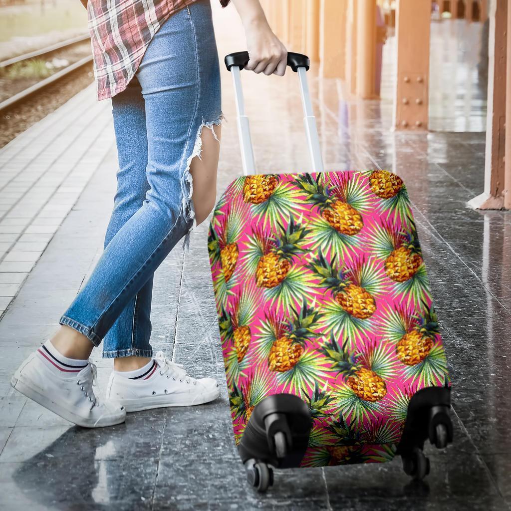 Pink Watercolor Pineapple Pattern Print Luggage Cover GearFrost