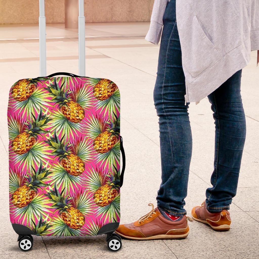Pink Watercolor Pineapple Pattern Print Luggage Cover GearFrost