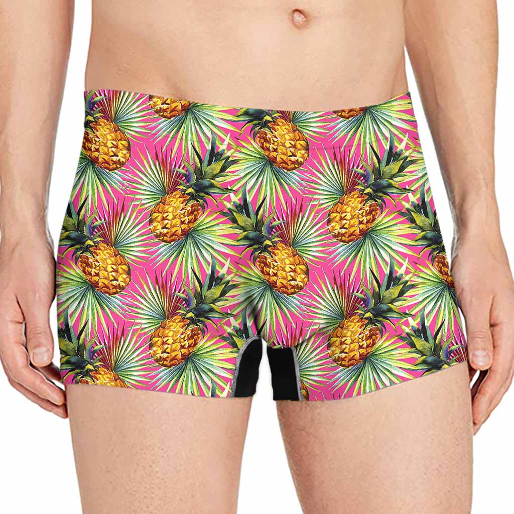 Pink Watercolor Pineapple Pattern Print Men's Boxer Briefs