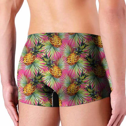 Pink Watercolor Pineapple Pattern Print Men's Boxer Briefs