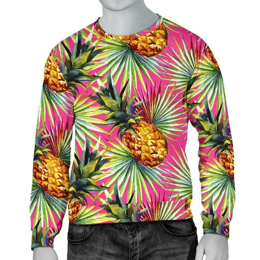 Pink Watercolor Pineapple Pattern Print Men's Crewneck Sweatshirt GearFrost
