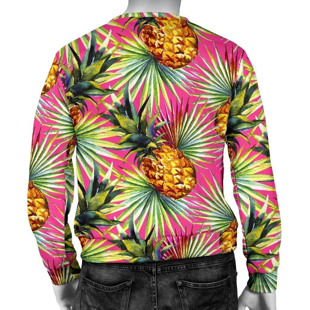 Pink Watercolor Pineapple Pattern Print Men's Crewneck Sweatshirt GearFrost
