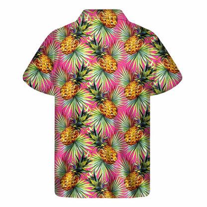 Pink Watercolor Pineapple Pattern Print Men's Short Sleeve Shirt