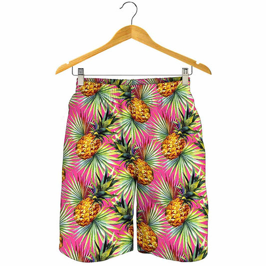 Pink Watercolor Pineapple Pattern Print Men's Shorts