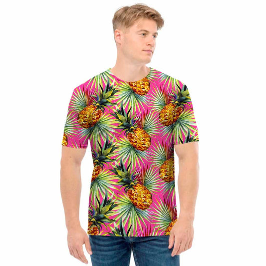Pink Watercolor Pineapple Pattern Print Men's T-Shirt