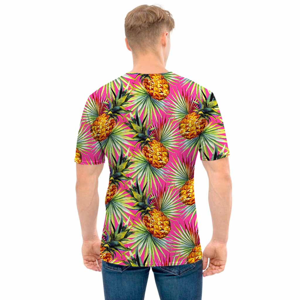 Pink Watercolor Pineapple Pattern Print Men's T-Shirt
