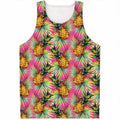 Pink Watercolor Pineapple Pattern Print Men's Tank Top