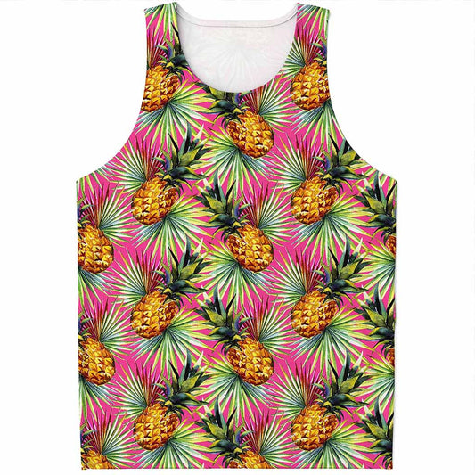 Pink Watercolor Pineapple Pattern Print Men's Tank Top