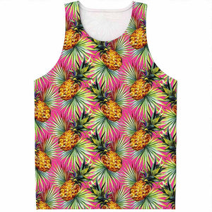 Pink Watercolor Pineapple Pattern Print Men's Tank Top