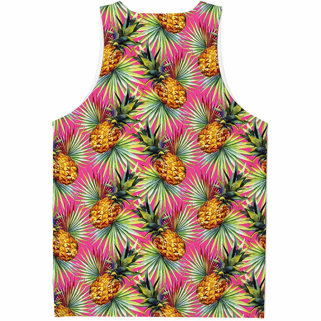 Pink Watercolor Pineapple Pattern Print Men's Tank Top