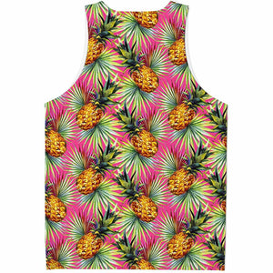 Pink Watercolor Pineapple Pattern Print Men's Tank Top