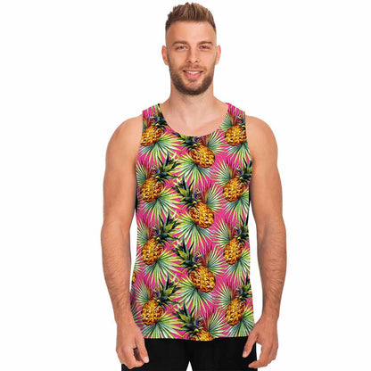 Pink Watercolor Pineapple Pattern Print Men's Tank Top