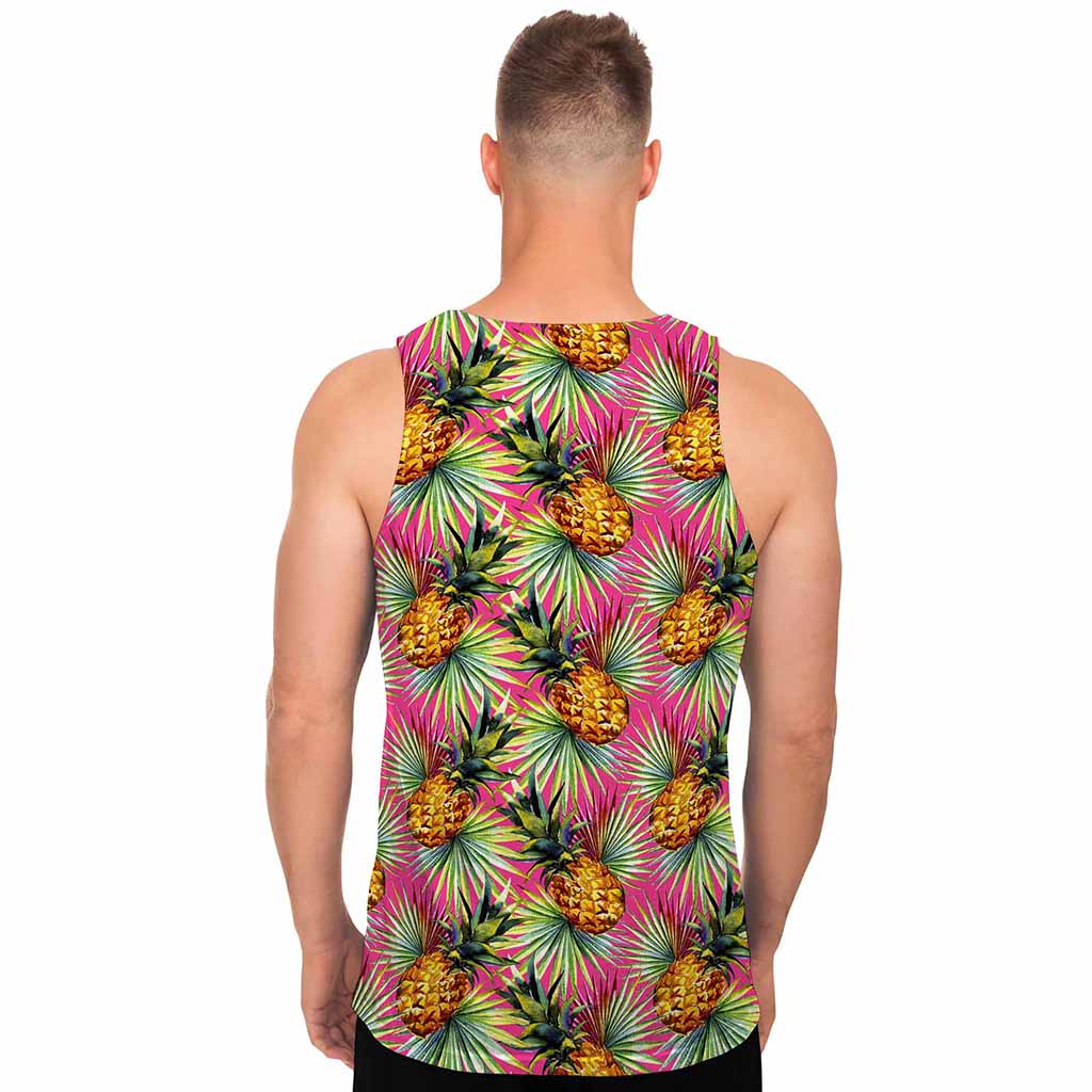 Pink Watercolor Pineapple Pattern Print Men's Tank Top