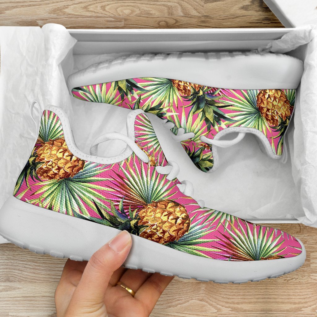 Pink Watercolor Pineapple Pattern Print Mesh Knit Shoes GearFrost