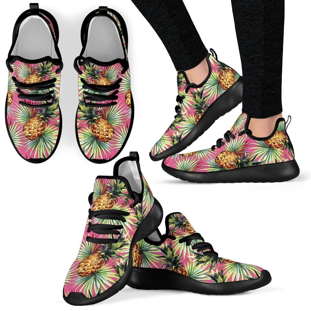 Pink Watercolor Pineapple Pattern Print Mesh Knit Shoes GearFrost