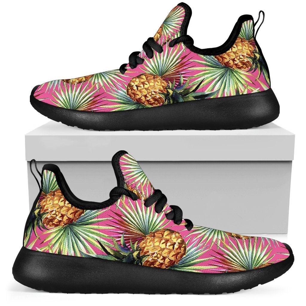 Pink Watercolor Pineapple Pattern Print Mesh Knit Shoes GearFrost