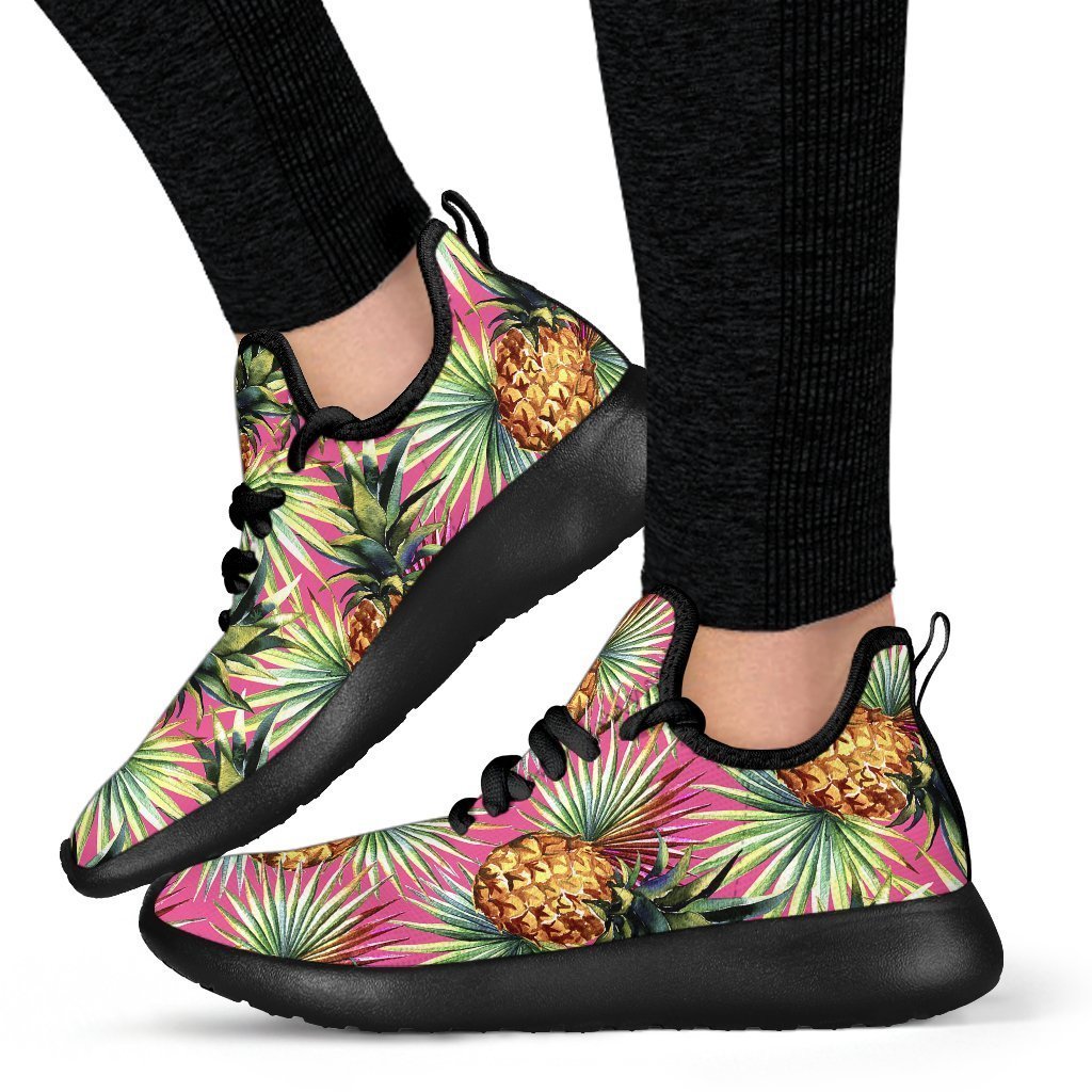 Pink Watercolor Pineapple Pattern Print Mesh Knit Shoes GearFrost