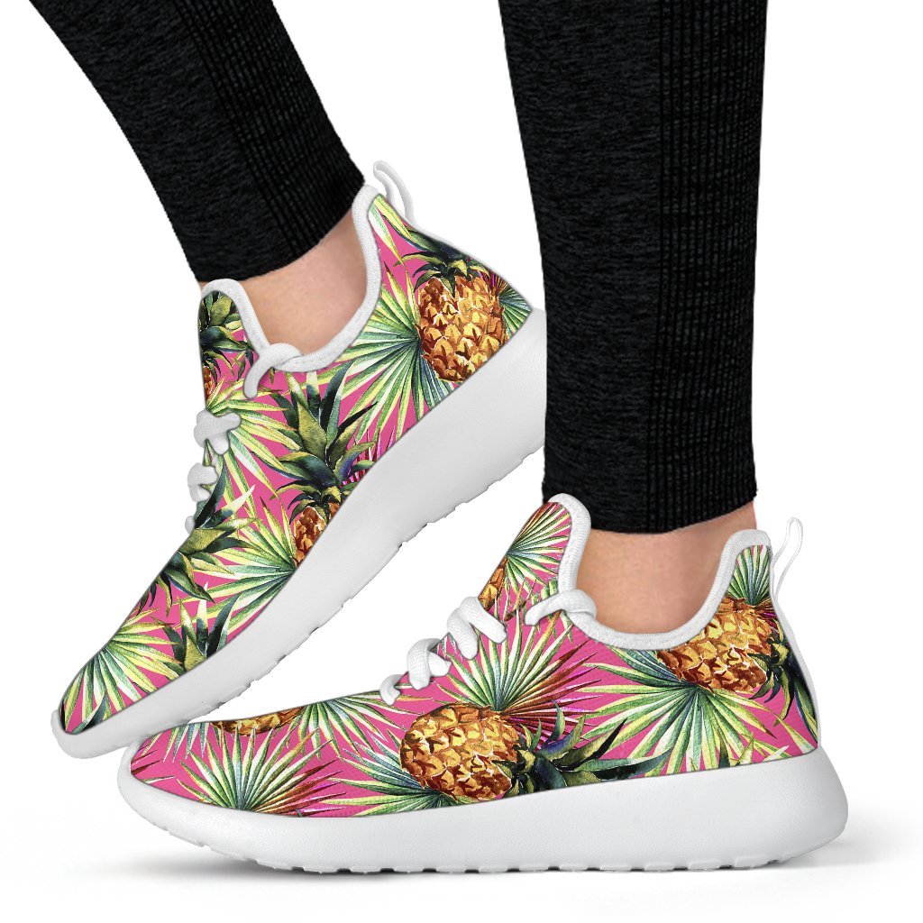 Pink Watercolor Pineapple Pattern Print Mesh Knit Shoes GearFrost