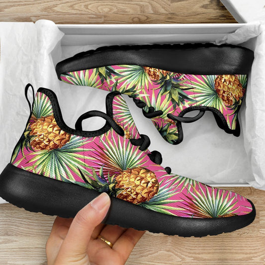 Pink Watercolor Pineapple Pattern Print Mesh Knit Shoes GearFrost