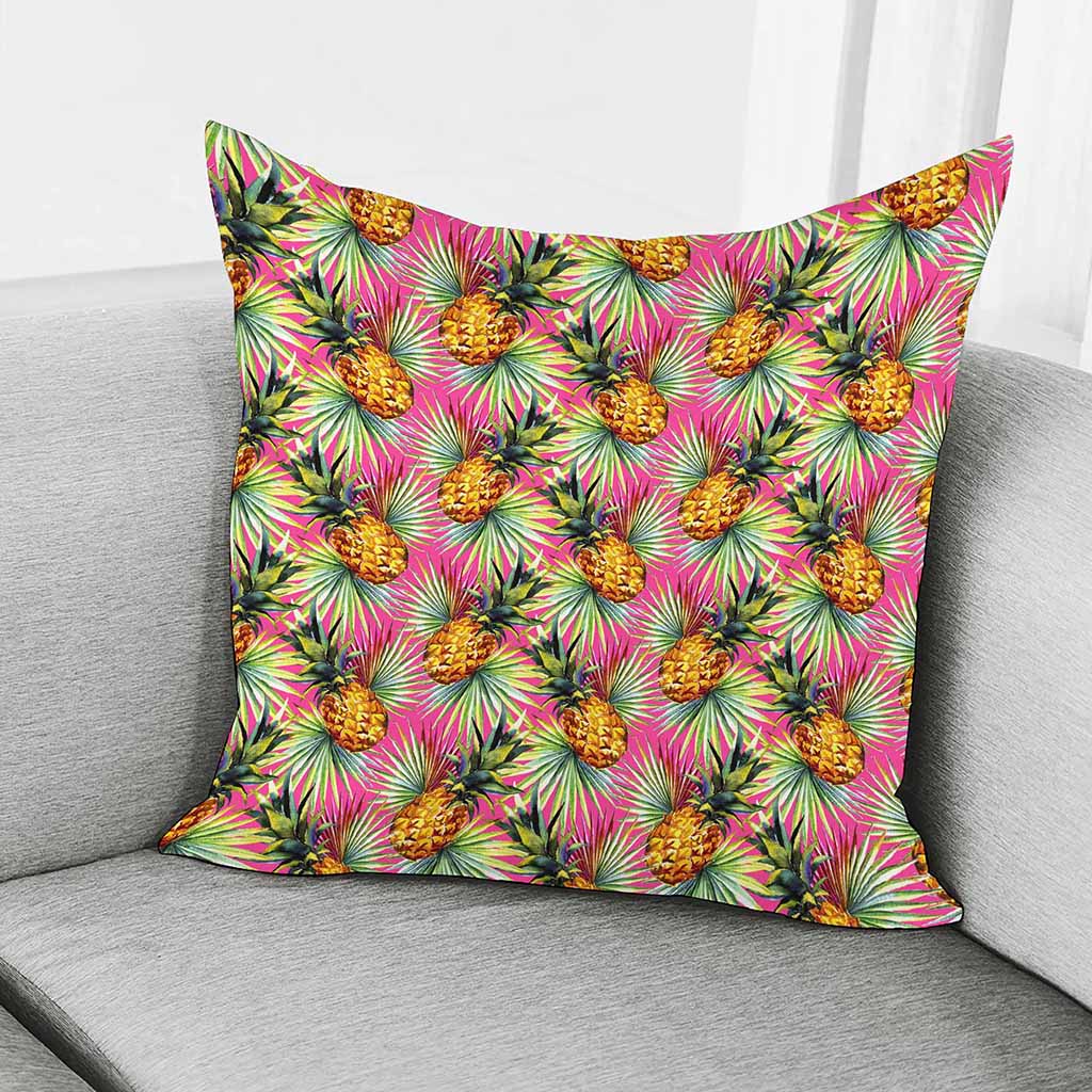 Pink Watercolor Pineapple Pattern Print Pillow Cover