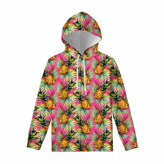 Pink Watercolor Pineapple Pattern Print Pullover Hoodie