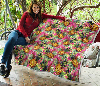 Pink Watercolor Pineapple Pattern Print Quilt