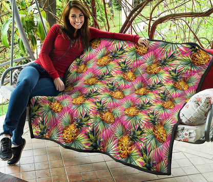 Pink Watercolor Pineapple Pattern Print Quilt