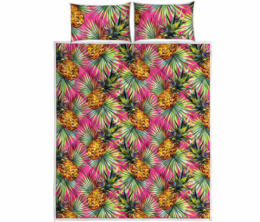 Pink Watercolor Pineapple Pattern Print Quilt Bed Set