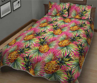 Pink Watercolor Pineapple Pattern Print Quilt Bed Set
