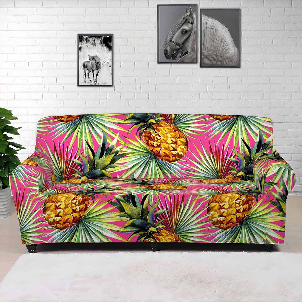 Pink Watercolor Pineapple Pattern Print Sofa Cover