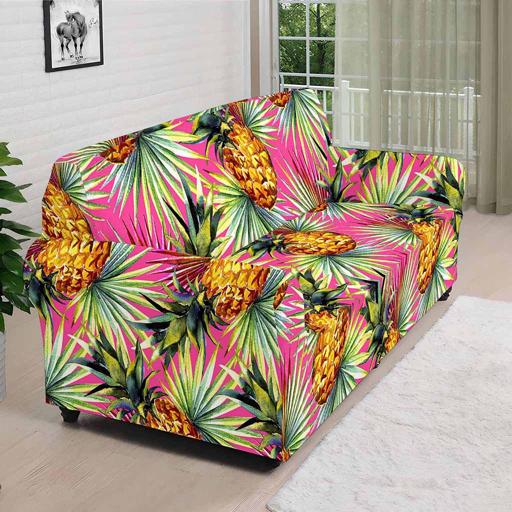 Pink Watercolor Pineapple Pattern Print Sofa Cover
