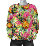 Pink Watercolor Pineapple Pattern Print Women's Crewneck Sweatshirt GearFrost