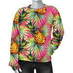 Pink Watercolor Pineapple Pattern Print Women's Crewneck Sweatshirt GearFrost
