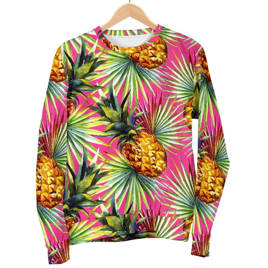 Pink Watercolor Pineapple Pattern Print Women's Crewneck Sweatshirt GearFrost