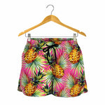 Pink Watercolor Pineapple Pattern Print Women's Shorts