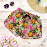 Pink Watercolor Pineapple Pattern Print Women's Shorts