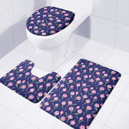 Pink Watercolor Tulip Flower Print 3 Piece Bath Mat Set