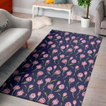 Pink Watercolor Tulip Flower Print Area Rug