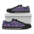 Pink Watercolor Tulip Flower Print Black Low Top Sneakers