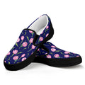 Pink Watercolor Tulip Flower Print Black Slip On Sneakers