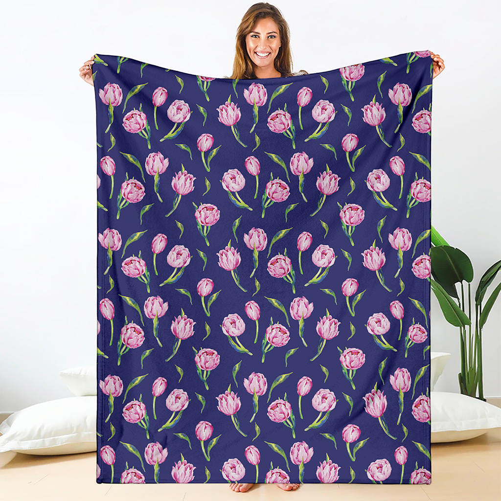 Pink Watercolor Tulip Flower Print Blanket