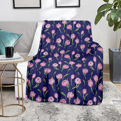 Pink Watercolor Tulip Flower Print Blanket