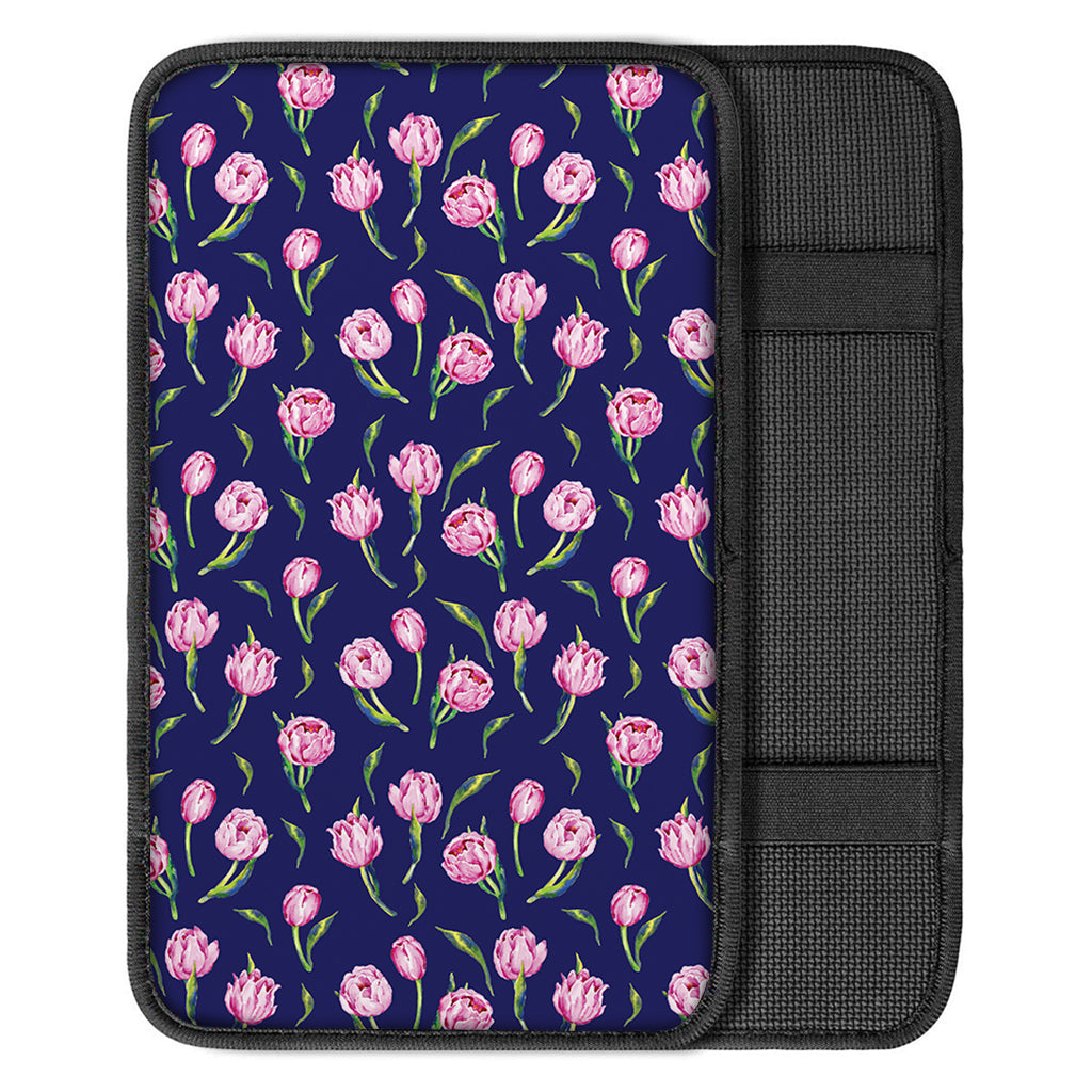Pink Watercolor Tulip Flower Print Car Center Console Cover