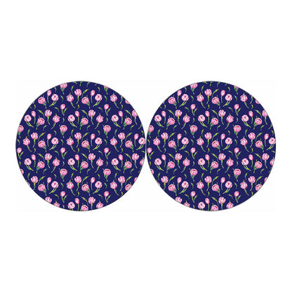 Pink Watercolor Tulip Flower Print Car Coasters